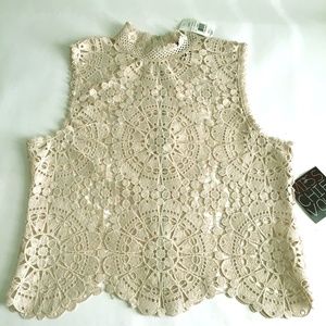Miss Chievous Cream High Neck Lace Top